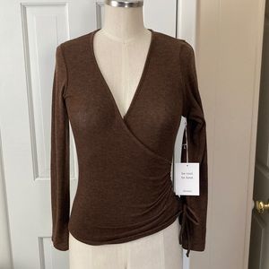 SKONHET BROWN WRAP BLOUSE SZ S/M, NWT